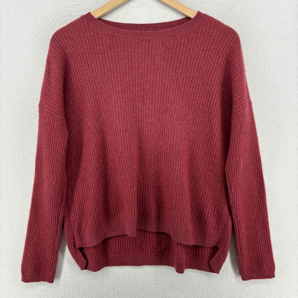 EILEEN FISHER Sweater S Cashmere Ribbed Hi-Low Dolman Sleeve Boxy Pullover Red